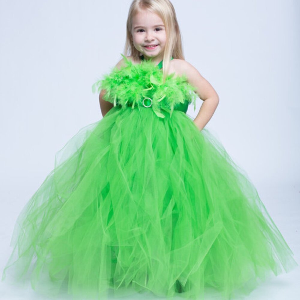 Green Feather Tulle Gown